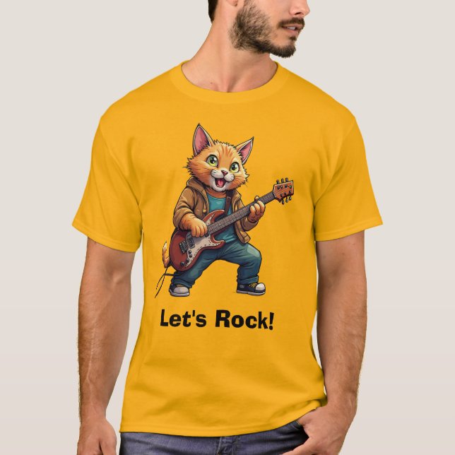 Camiseta Toca violão gato laranja (Frente)