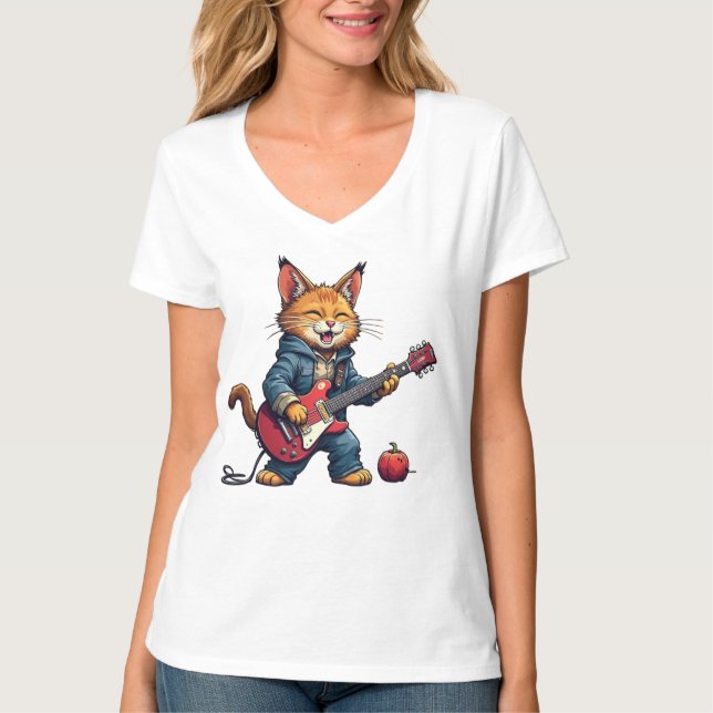 Camiseta Toca violão gato laranja (Frente)