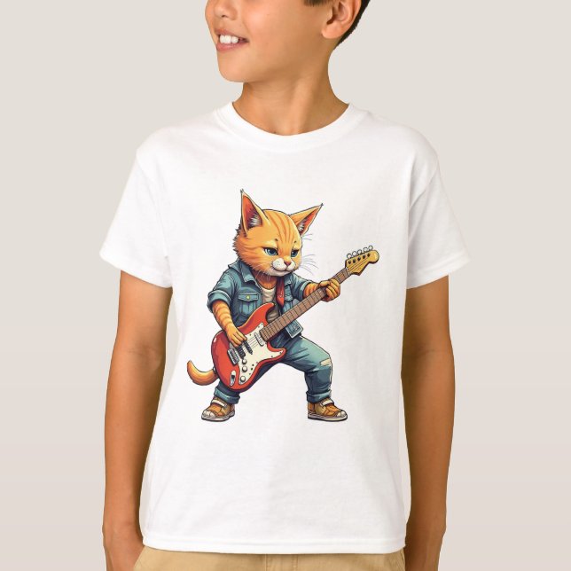 Camiseta Toca violão gato laranja (Frente)