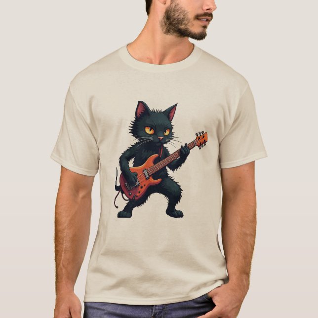 Camiseta Toca violão gato preto (Frente)