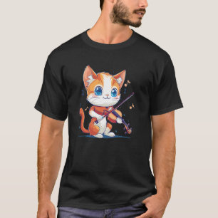 Camiseta Toca Violino Animal Bonito para Amantes de Gatos e