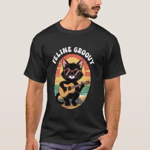 Camiseta Tocado de Guitarra Engraçado Que Ama Gatos Felino
