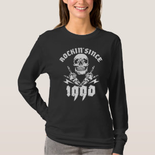 Camiseta Tocado desde 1990 Caveira de 32 Anos Mão de Rock