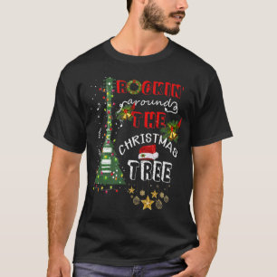 Camiseta Tocando ao Redor da Árvore de Natal com Guitarra e