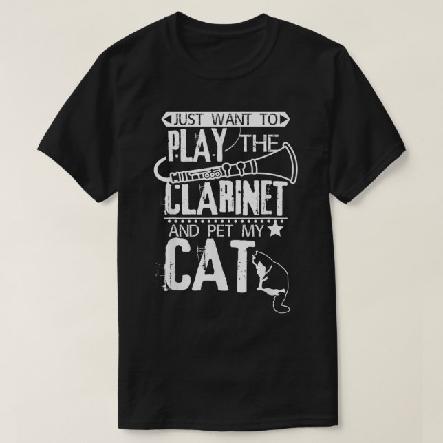 Camiseta Tocar Clarinet e acariciar meu gato (Frente do Design)