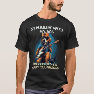 Camiseta Tocar Divertido com meu Cachorro e Violão para Men