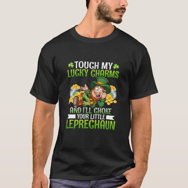 Camiseta Tocar Meu Sortudo Charms Leprechaun Funny St Patri (Frente)