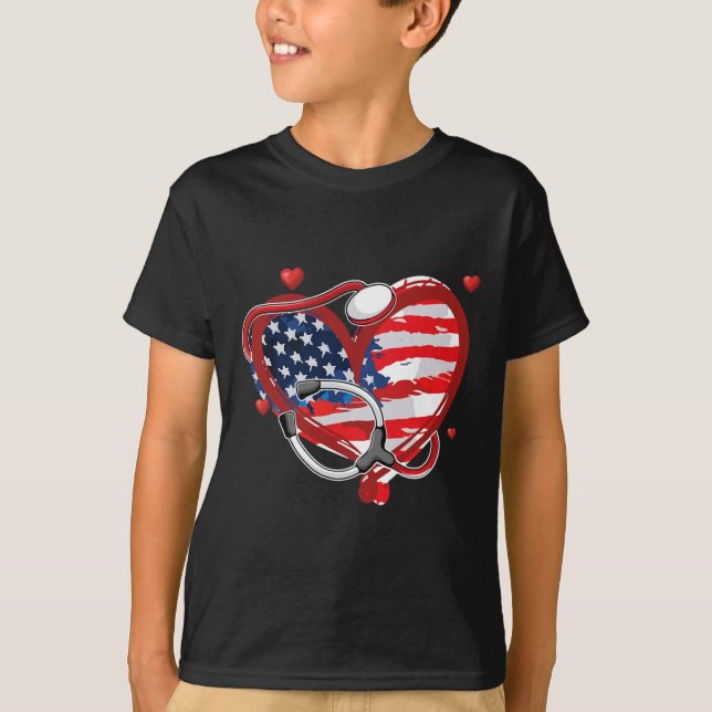 Camiseta Toda Enfermeira Americana Bandeira Patriótica Usa  (Frente)