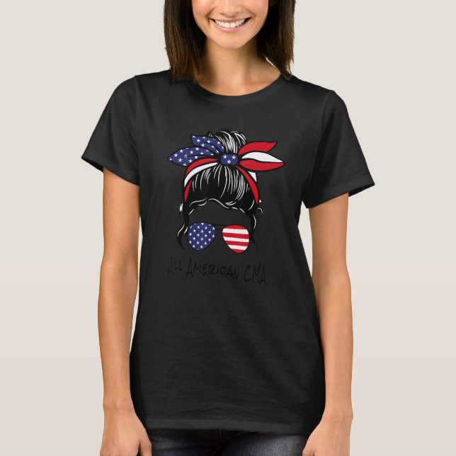 Camiseta Toda Enfermeira Americana Mensageira Brun 4 De Jul (Frente)