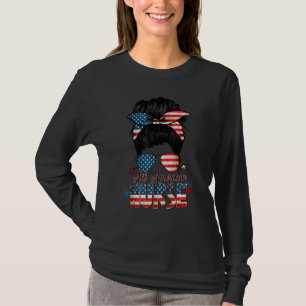 Camiseta Toda Enfermeira Americana Mensageira Mulher Bun Us