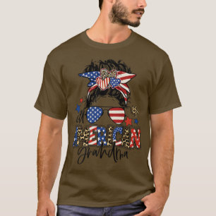 Camiseta Toda vovó americana Leopard Mensagem Bun Avó 4º