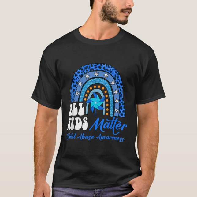 Camiseta Todas as Crianças - Abuso Infantil Azul-Arco-Íris  (Frente)