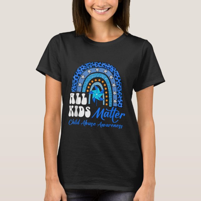 Camiseta Todas as Crianças - Abuso Infantil Azul-Arco-Íris  (Frente)