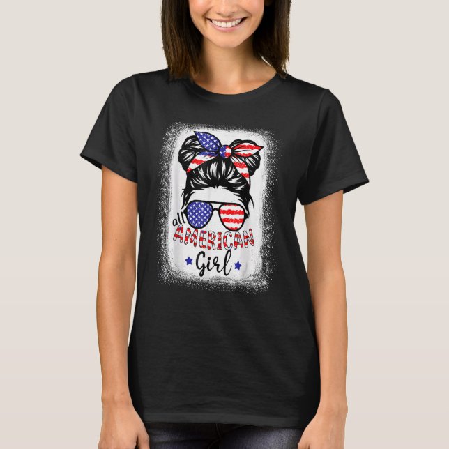 Camiseta Todas as Meninas Americanas Branqueadas Patriótico (Frente)
