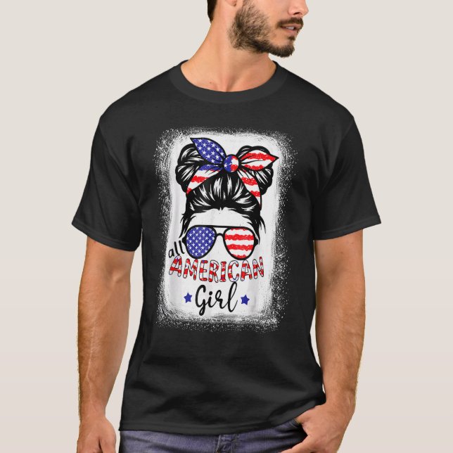 Camiseta Todas as Meninas Americanas Branqueadas Patriótico (Frente)
