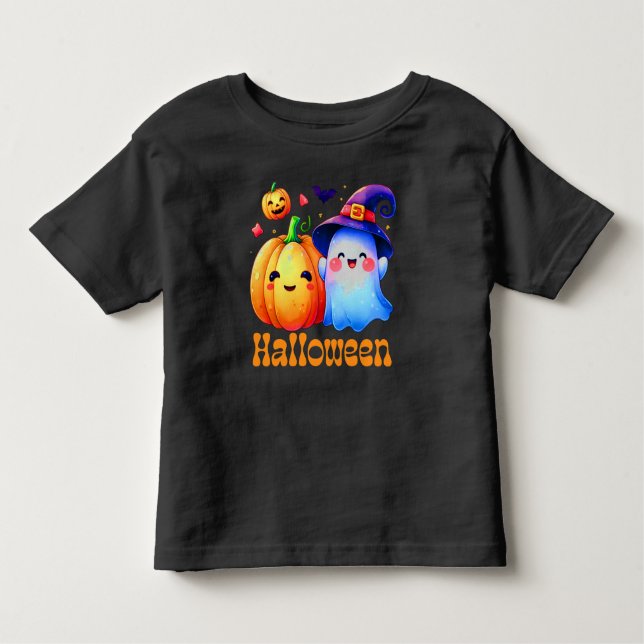 Camiseta Toddler Halloween Pumpkin Bat Ghost (Frente)