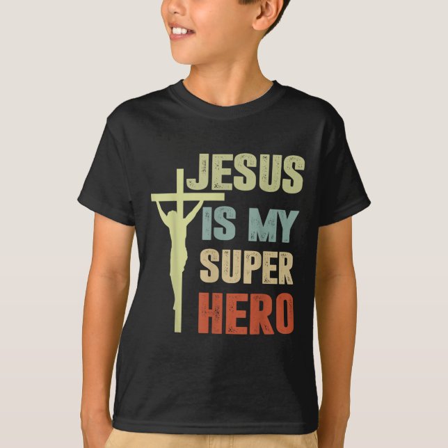 Camiseta Toddler Jesus É Meu Super Herói Cristão Deus Filho (Frente)