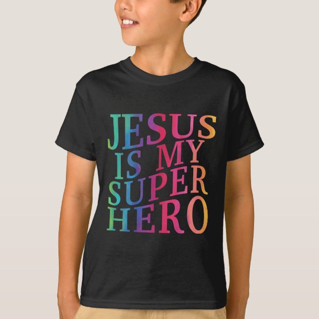 Camiseta Toddler Jesus É Meu Super Herói Cristão Deus Filho (Frente)