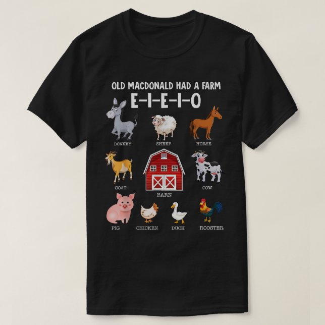 Camiseta Toddler Kids Farm Animal Old MacDonald tinha uma F (Frente do Design)