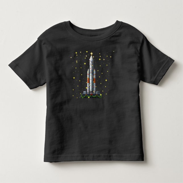 Camiseta Toddler Space Rocket Gold Stars Black christmas  (Frente)