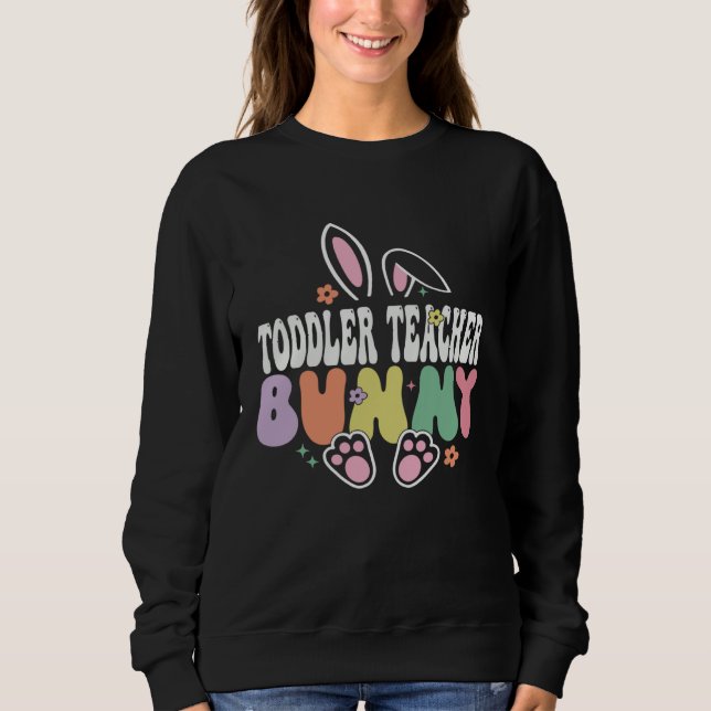 Camiseta Toddler Teacher Bunny Easter Day Groovy Family Mat (Frente)