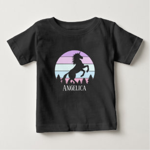 Camiseta Toddler Vintage Sunset Nome Unicórnio Data Anivers