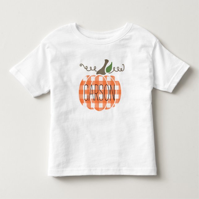 Camiseta Todler Boy Watercolor Pumpkin Xadrez Laranja (Frente)