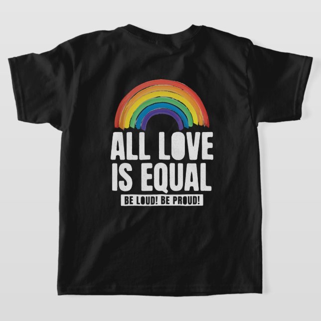 Camiseta Todo Amor é Orgulho Igual LGBT Direitos Iguais Arc (Postura das costas)