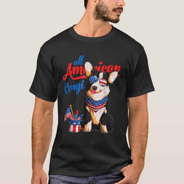 Camiseta Todo Corgi americano USA Óculos solares 4 de julho (Frente)