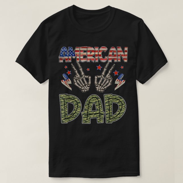 Camiseta Todo o esqueleto Pai Americano 4 de julho Patrióti (Frente do Design)