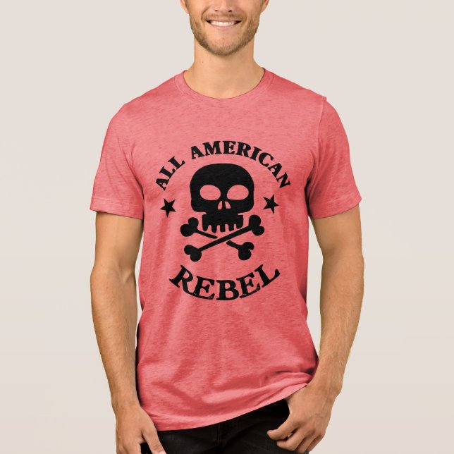 Camiseta Todo Patriótico do Crânio Rebelde Americano (Frente)