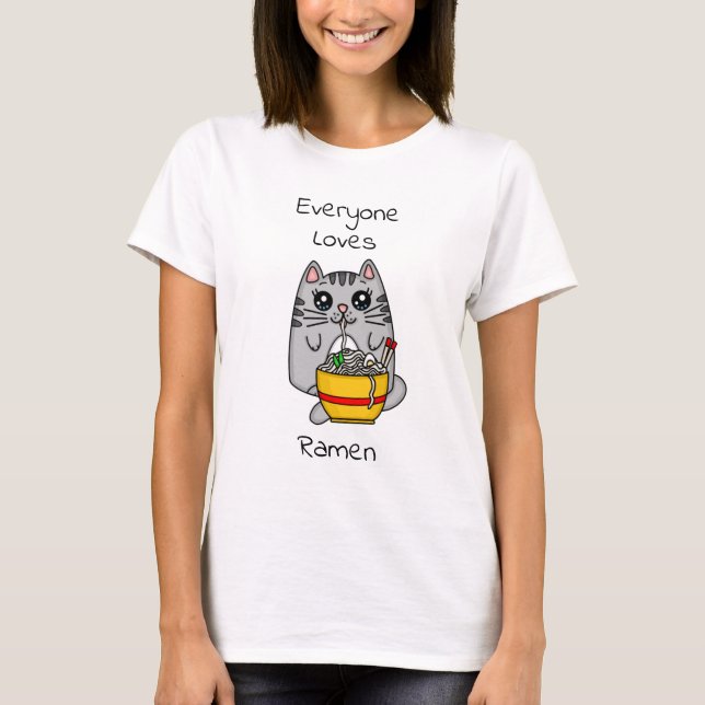 Camiseta Todos Amam Ramen | Arma de Gato Engraçado (Frente)