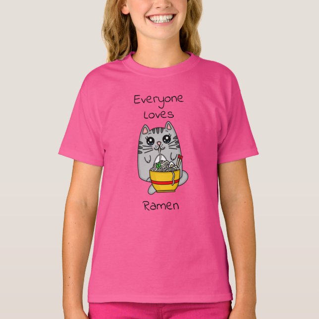 Camiseta Todos Amam Ramen | Arma de Gato Engraçado (Frente)