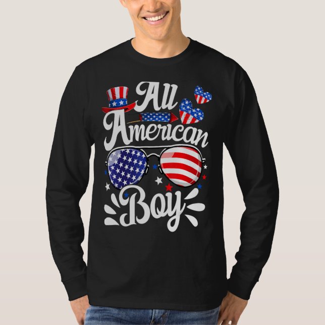 Camiseta Todos Americanos 4 De Julho Crianças E Óculos De S (Frente)