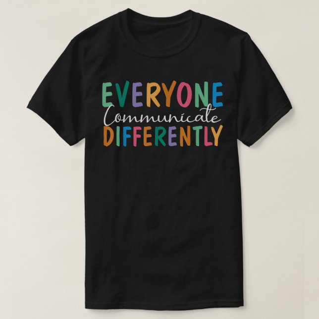 Camiseta Todos Comunicam Diferentes Autismo de Suporte a AD (Frente do Design)