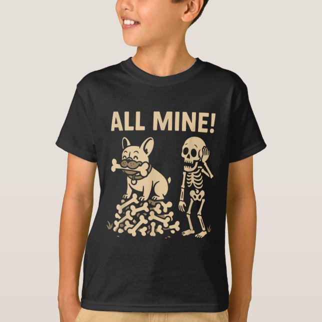 Camiseta Todos Meus Ossos de Cão de Halloween (Frente)