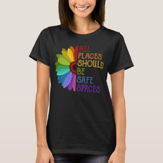 Camiseta Todos os locais devem ser espaços seguros, flores 