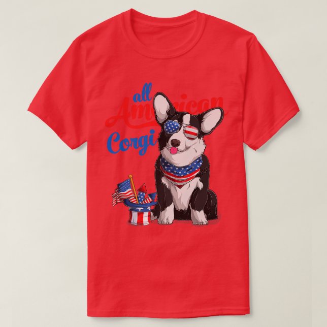 Camiseta Todos Os Óculos Solares Americanos Corgi Usa 4 De  (Frente do Design)