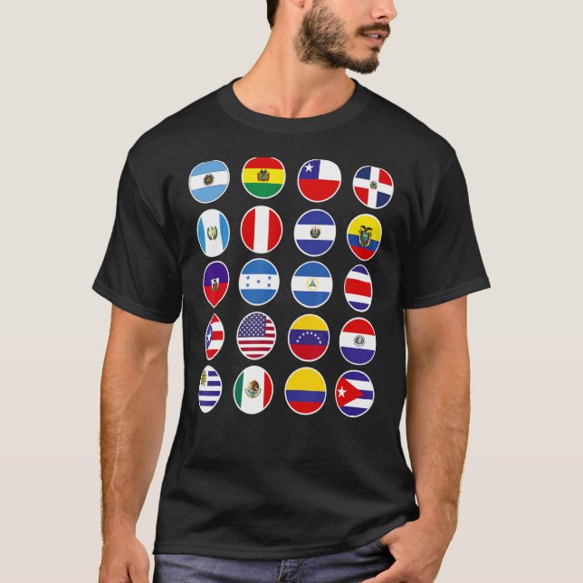 Camiseta Todos os Sinalizadores Latino-Americanos Países Hi (Frente)