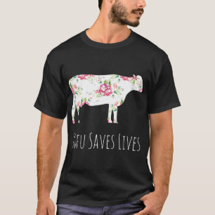 Camiseta Tofu Salva Vidas Arte Animal Vaca Floral Vintage P