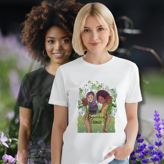 Camiseta Together Stronger Womens Day Portrait with Roses (Together Stronger Womens Day Portrait with Roses Tri-Blend Shirt)