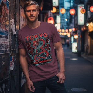 Camiseta Tokyo Cyber Samurai Dragão Vintage Japonês Unisex