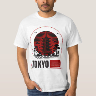 Camiseta Tokyo Pagoda Pôr do Sol – Design Minimalista Japon