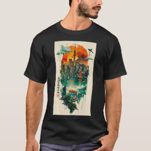 Camiseta Tokyos Skyline Japão Tóquio Samurai Koi Fish