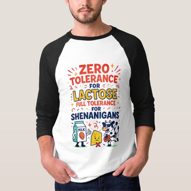 Camiseta Tolerância Zero para Lactose Engraçado (Frente)