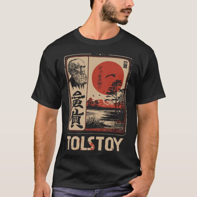 Camiseta Tolstoy Literário Japonês Red Sun Filosofia Art (Frente)