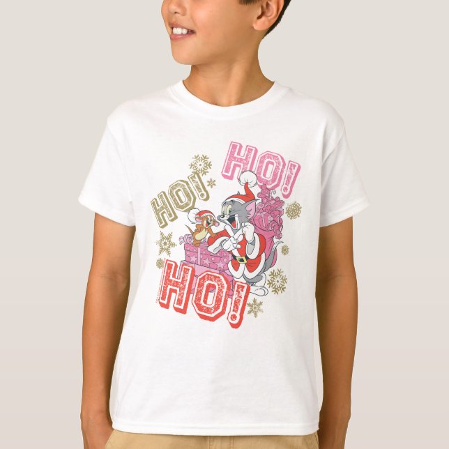 Camiseta Tom e Jerry "Ho! Ho! Ho!" Entrega de presentes de  (Frente)