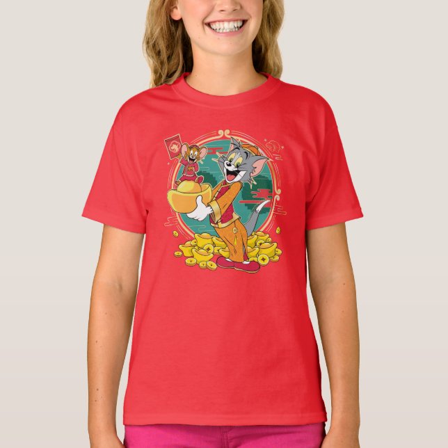 Camiseta Tom & Jerry Ano novo Envelope Vermelho (Frente)