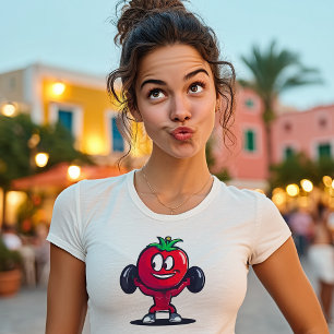 Camiseta Tomate Engraçado Levantador de Peso – Desenho Anim