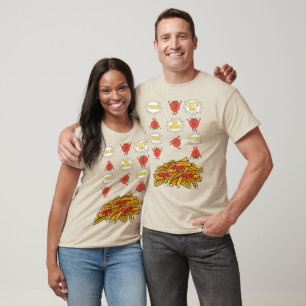 Camiseta tomate saltando para batatas fritas, desenho anima